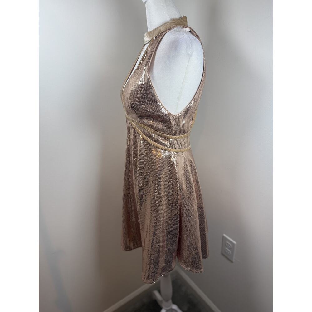 Free People Gold Sequin Sleeveless Dress Size 4 Party Lowcut Sparkle Boho - Picture 13 of 15